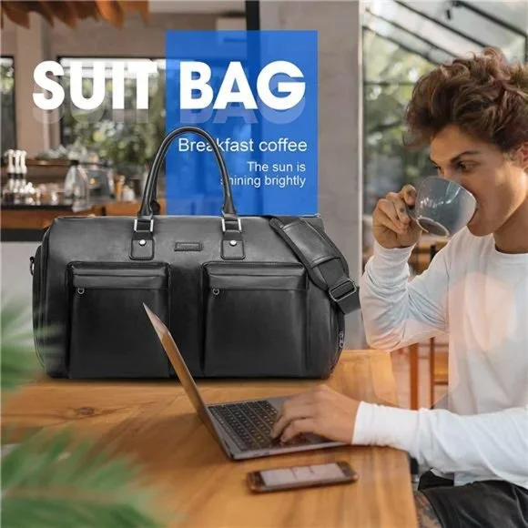 Convertible Leather Garment Bag, Carry on Garment Bags Travel Waterproof Duffel - Picture 6 of 6